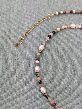 Boho Süßwasserperlen Klasse 5A Kette Edelstahl vergoldet • Maya • facetierte Edelsteine