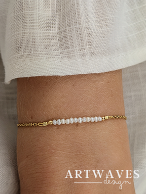 Edelstahl Armband mit Süßwasserperlen Klasse 5A  • Dani • dezentes personalisierte boho Armkette