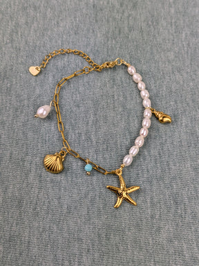 Edelstahl Bettelarmband mit Süßwasserperlen Klasse 5A  • Shelly • dezente personalisierte boho Armkette