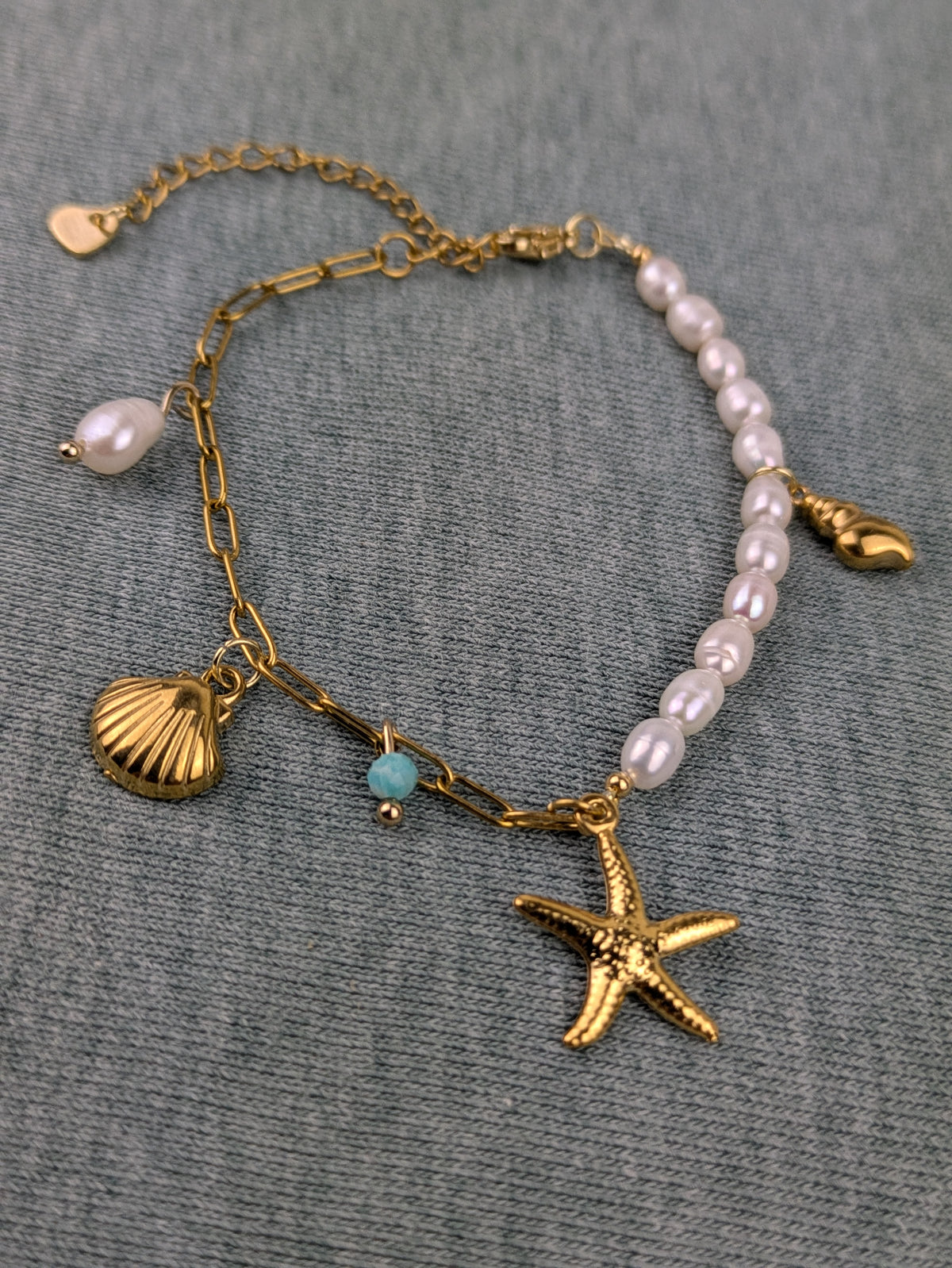 Edelstahl Bettelarmband mit Süßwasserperlen Klasse 5A  • Shelly • dezente personalisierte boho Armkette