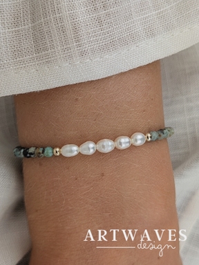 Vergoldetes Edelsteinarmband mit Süßwasserperlen Klasse 5A  • Gemstone • dezente personalisierte boho Armkette
