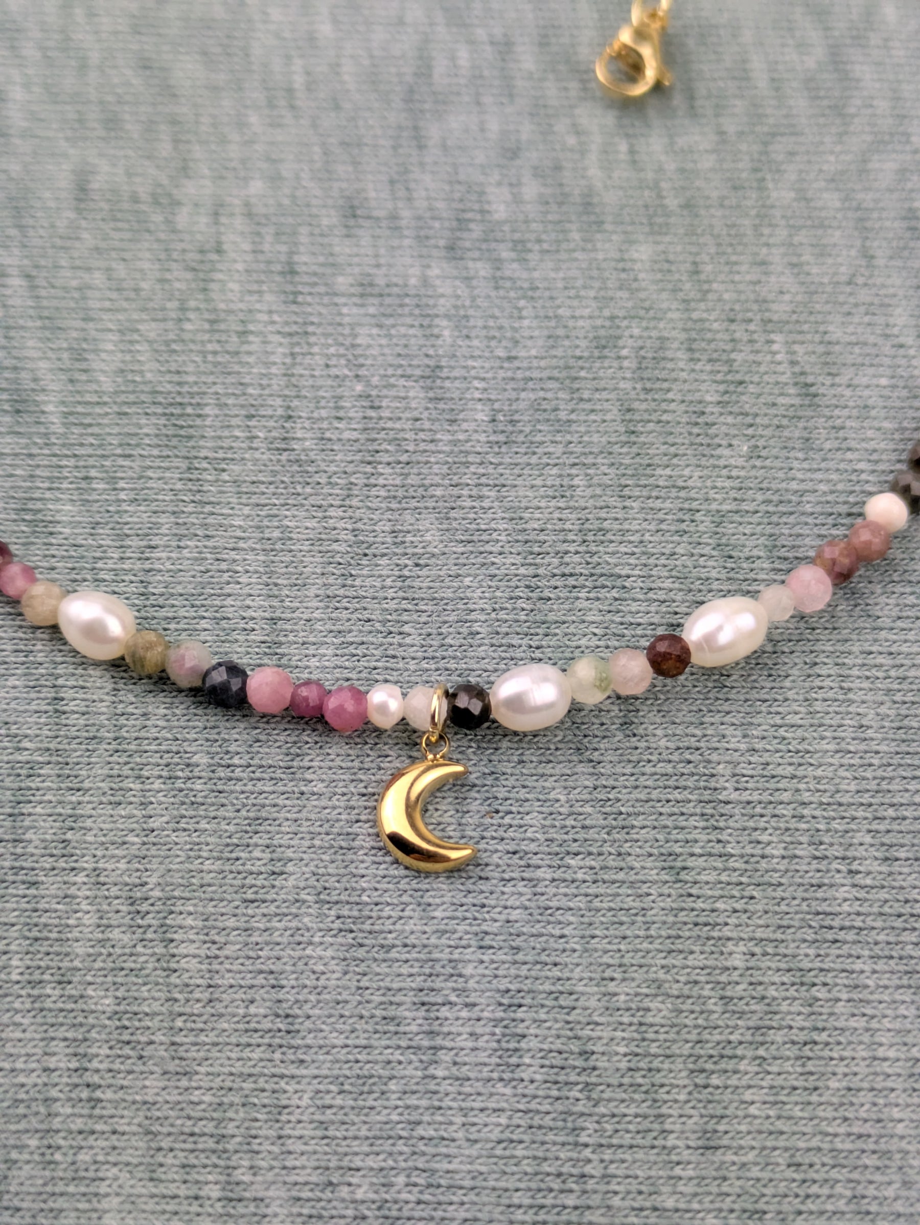 Boho Süßwasserperlen Klasse 5A Kette Edelstahl vergoldet • Maya • facetierte Edelsteine