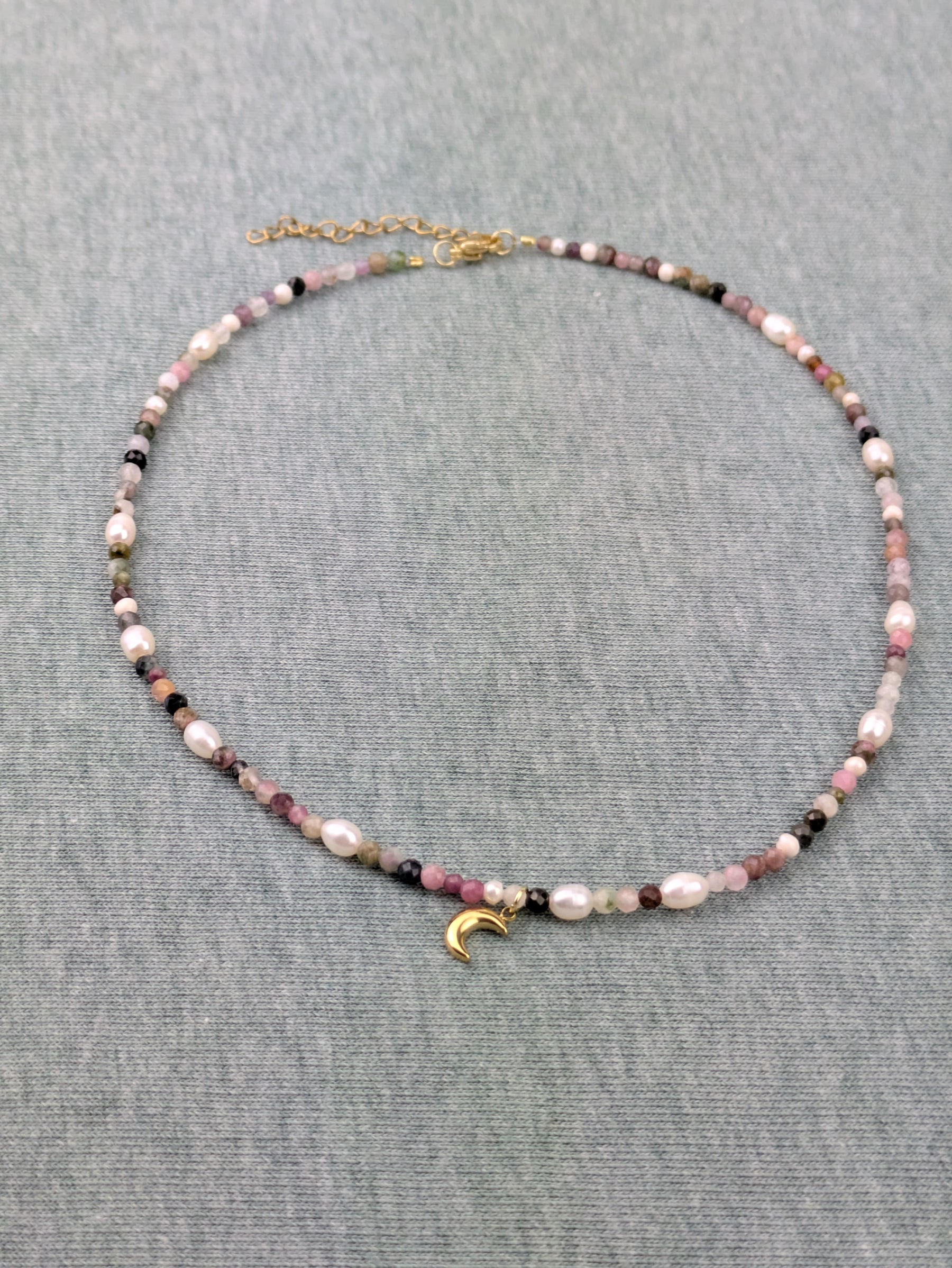 Boho Süßwasserperlen Klasse 5A Kette Edelstahl vergoldet • Maya • facetierte Edelsteine