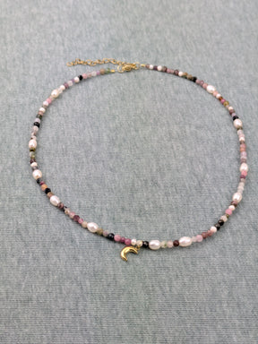 Boho Süßwasserperlen Klasse 5A Kette Edelstahl vergoldet • Maya • facetierte Edelsteine