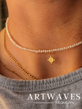 Boho Süßwasserperlen Kette Klasse 5A 24 Karat vergoldet • Amira • Halskette mit Goldornament