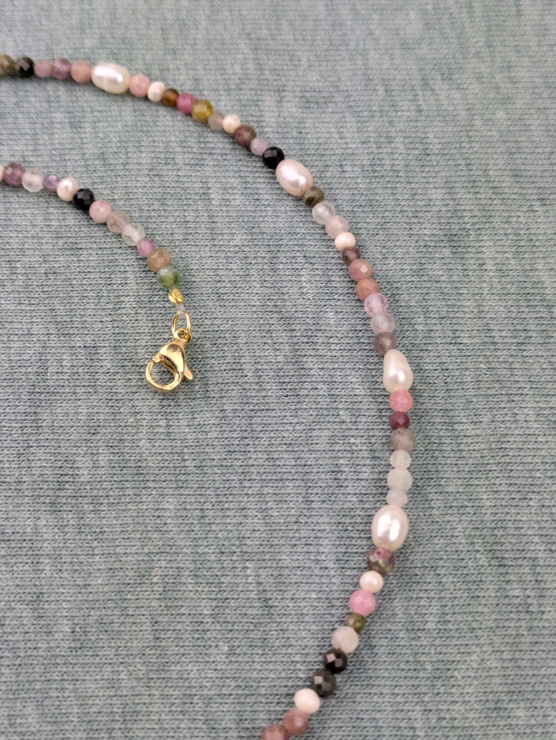 Boho Süßwasserperlen Klasse 5A Kette Edelstahl vergoldet • Maya • facetierte Edelsteine